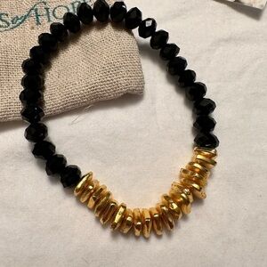 Beaded Bracelet in Black & Gold - Made by Third World Artisans